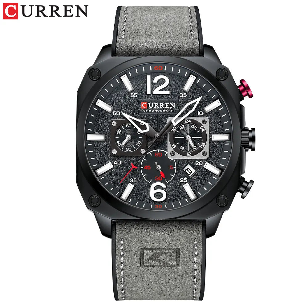 CURREN Brand Luxury Men Brown Quartz Wristwatches for Male Luminous Chronograph Dial Leather Clock Casual Sports Watch