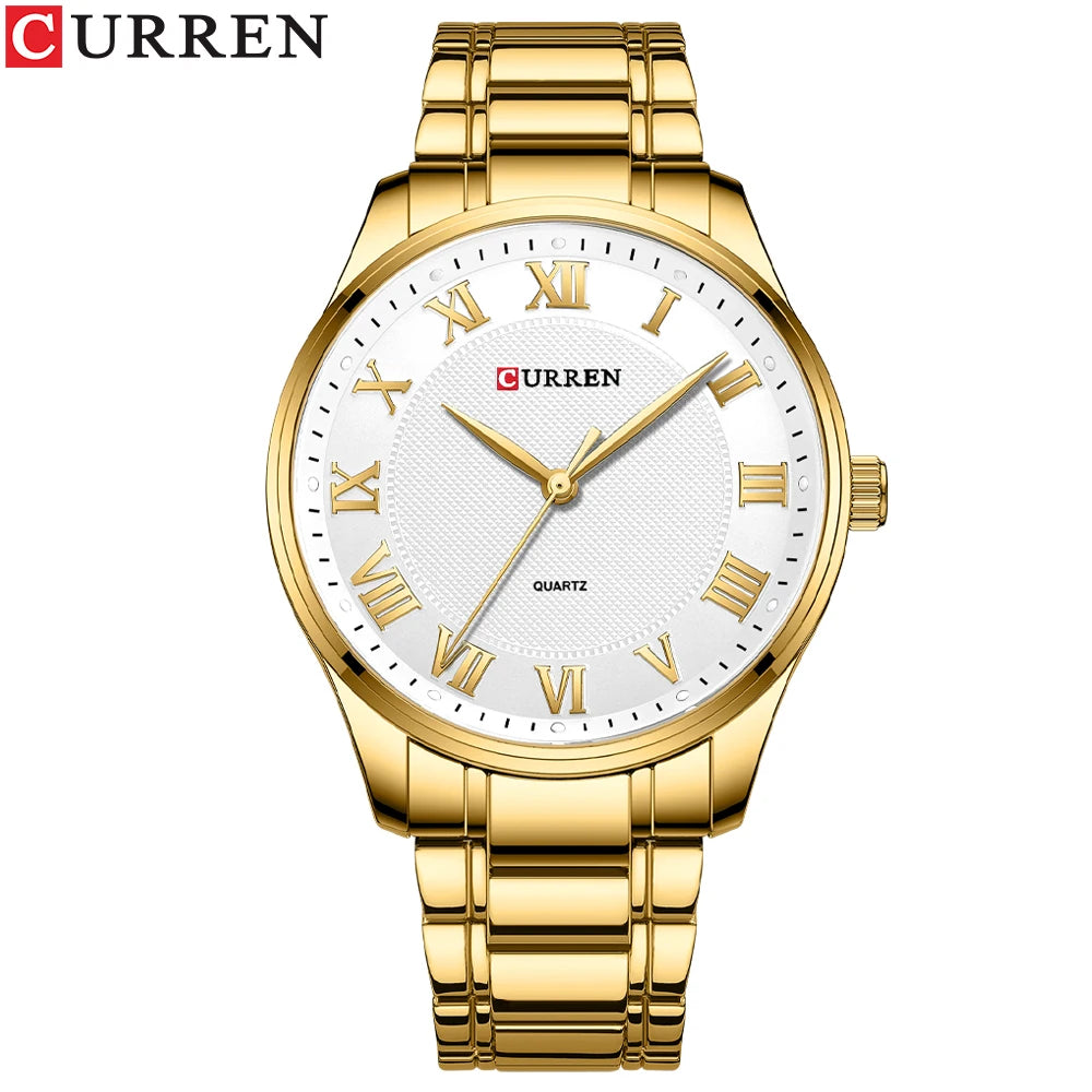 CURREN New Simple Business Watch for Man with Stainless Steel Band Casual Quartz Wristwatches for Men Clock Gold Black