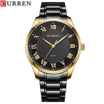 CURREN New Simple Business Watch for Man with Stainless Steel Band Casual Quartz Wristwatches for Men Clock Gold Black