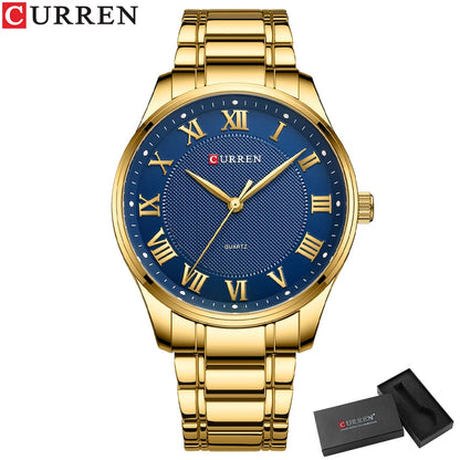 CURREN New Simple Business Watch for Man with Stainless Steel Band Casual Quartz Wristwatches for Men Clock Gold Black