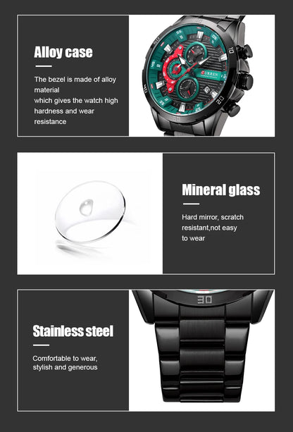 CURREN New Chronograph Men Watches for Sport Casual Stainless Steel Luminous Wristwatches for Male Creative Design Quartz Clock