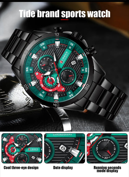 CURREN New Chronograph Men Watches for Sport Casual Stainless Steel Luminous Wristwatches for Male Creative Design Quartz Clock