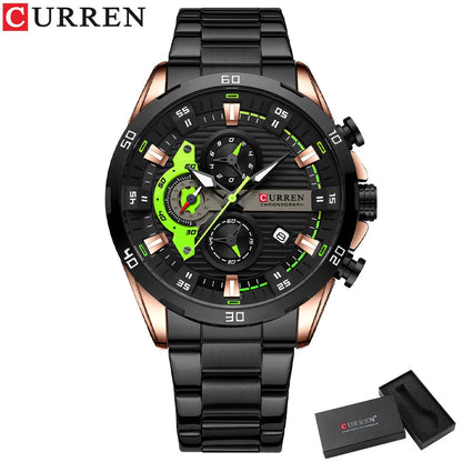 CURREN New Chronograph Men Watches for Sport Casual Stainless Steel Luminous Wristwatches for Male Creative Design Quartz Clock