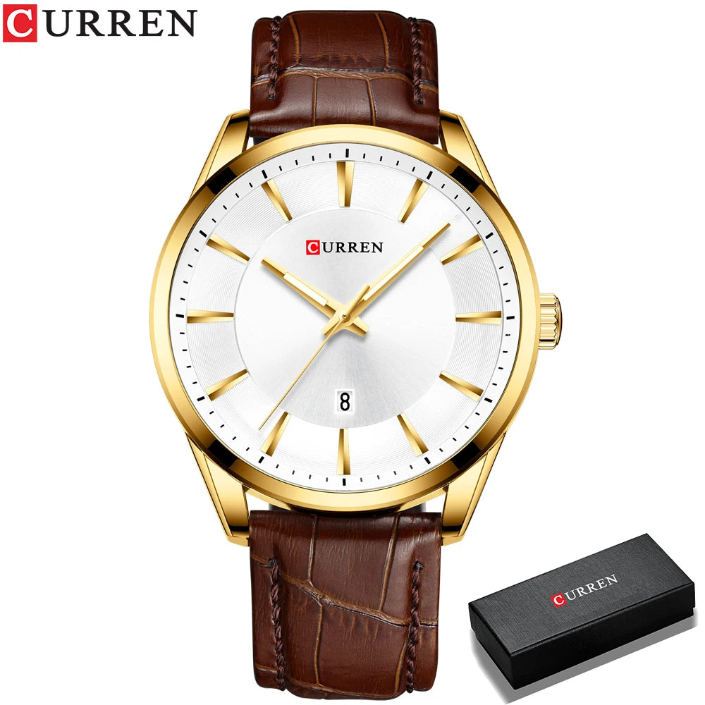 CURREN Quartz Watches for Men Leather Strap Male Wristwatches Top Luxury Brand Business Men's Clock  45 mm Reloj Hombres