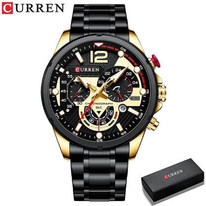 CURREN Fashion Quartz Watches Men Casual Sport Wristwatch with Stainless Steel Chronograph Dial Clock with Luminous