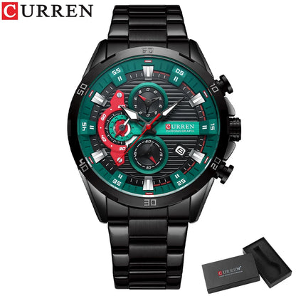 CURREN New Chronograph Men Watches for Sport Casual Stainless Steel Luminous Wristwatches for Male Creative Design Quartz Clock