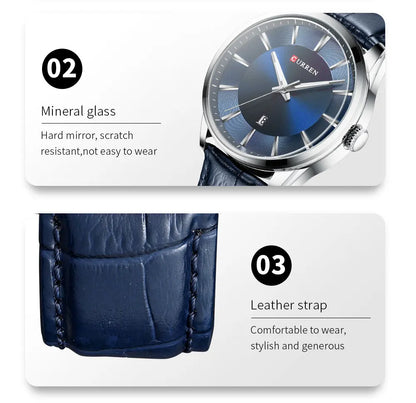 CURREN Quartz Watches for Men Leather Strap Male Wristwatches Top Luxury Brand Business Men's Clock  45 mm Reloj Hombres