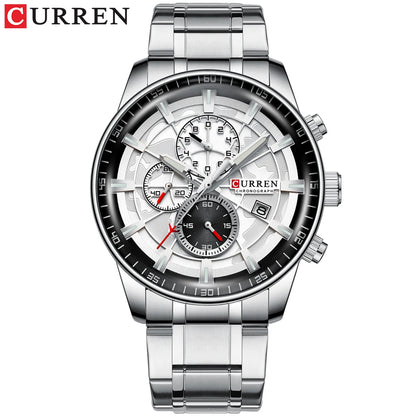 CURREN Watches Mens Fashion Sports Wristwatch with Chronograph Luminous hands Clock Male Watch Blue Stainless Steel Band