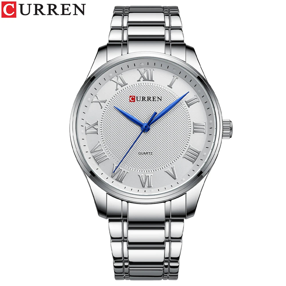 CURREN New Simple Business Watch for Man with Stainless Steel Band Casual Quartz Wristwatches for Men Clock Gold Black