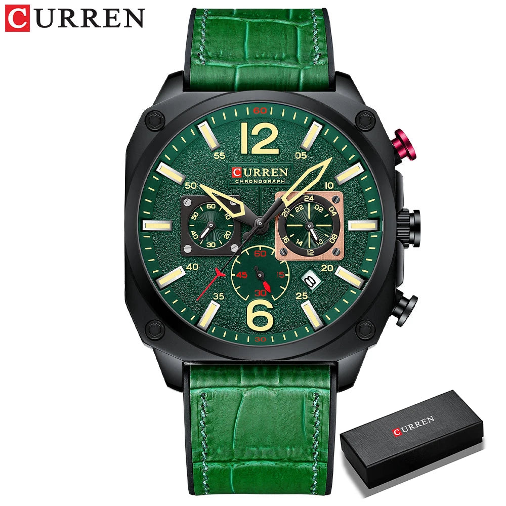 CURREN Brand Luxury Men Brown Quartz Wristwatches for Male Luminous Chronograph Dial Leather Clock Casual Sports Watch