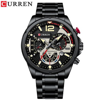 CURREN Fashion Quartz Watches Men Casual Sport Wristwatch with Stainless Steel Chronograph Dial Clock with Luminous