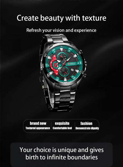 CURREN New Chronograph Men Watches for Sport Casual Stainless Steel Luminous Wristwatches for Male Creative Design Quartz Clock