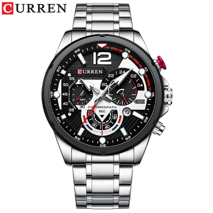 CURREN Fashion Quartz Watches Men Casual Sport Wristwatch with Stainless Steel Chronograph Dial Clock with Luminous