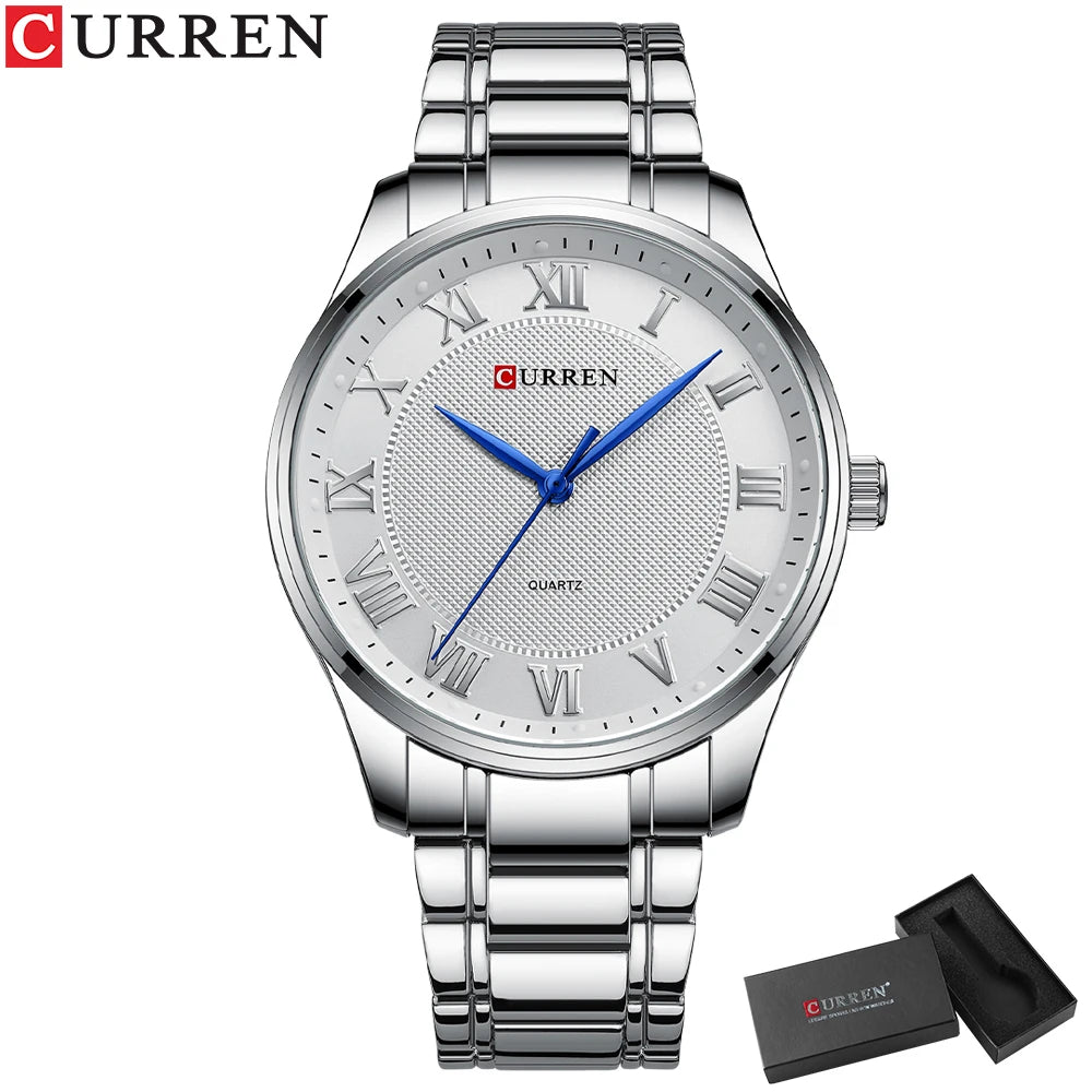 CURREN New Simple Business Watch for Man with Stainless Steel Band Casual Quartz Wristwatches for Men Clock Gold Black