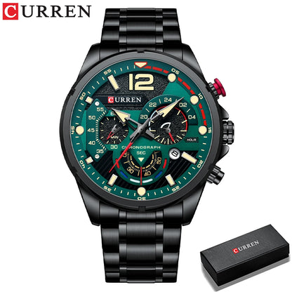 CURREN Fashion Quartz Watches Men Casual Sport Wristwatch with Stainless Steel Chronograph Dial Clock with Luminous