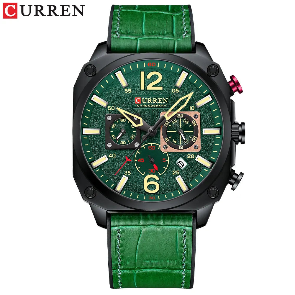 CURREN Brand Luxury Men Brown Quartz Wristwatches for Male Luminous Chronograph Dial Leather Clock Casual Sports Watch