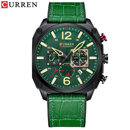 CURREN Brand Luxury Men Brown Quartz Wristwatches for Male Luminous Chronograph Dial Leather Clock Casual Sports Watch