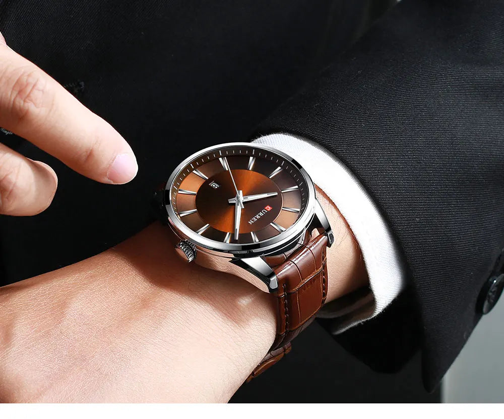 CURREN Quartz Watches for Men Leather Strap Male Wristwatches Top Luxury Brand Business Men's Clock  45 mm Reloj Hombres