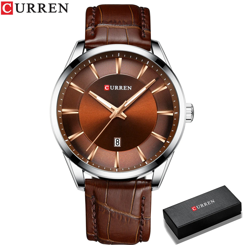 CURREN Quartz Watches for Men Leather Strap Male Wristwatches Top Luxury Brand Business Men's Clock  45 mm Reloj Hombres