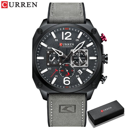 CURREN Brand Luxury Men Brown Quartz Wristwatches for Male Luminous Chronograph Dial Leather Clock Casual Sports Watch