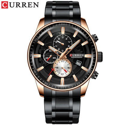 CURREN Watches Mens Fashion Sports Wristwatch with Chronograph Luminous hands Clock Male Watch Blue Stainless Steel Band