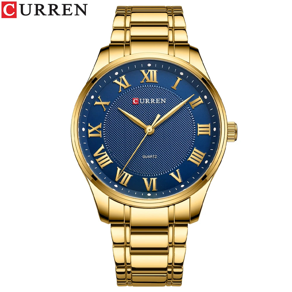 CURREN New Simple Business Watch for Man with Stainless Steel Band Casual Quartz Wristwatches for Men Clock Gold Black