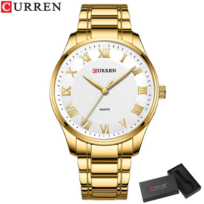 CURREN New Simple Business Watch for Man with Stainless Steel Band Casual Quartz Wristwatches for Men Clock Gold Black