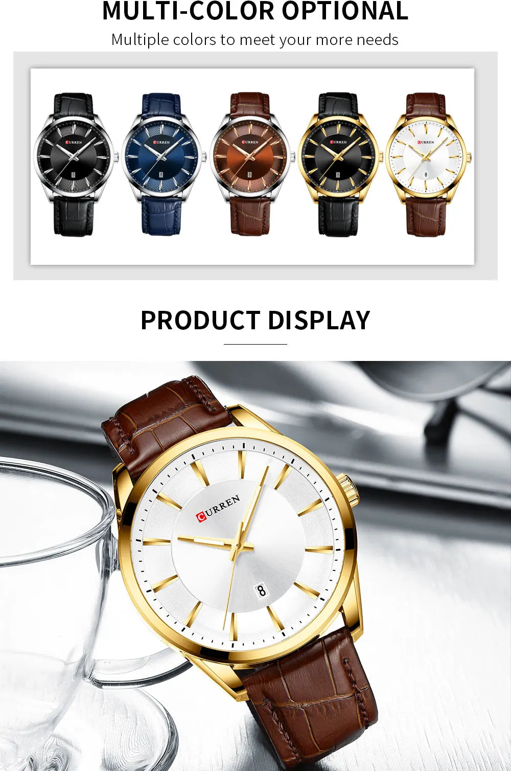 CURREN Quartz Watches for Men Leather Strap Male Wristwatches Top Luxury Brand Business Men's Clock  45 mm Reloj Hombres