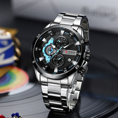 CURREN New Chronograph Men Watches for Sport Casual Stainless Steel Luminous Wristwatches for Male Creative Design Quartz Clock