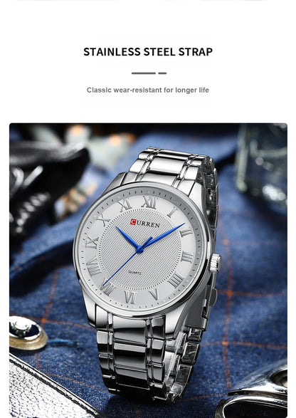 CURREN New Simple Business Watch for Man with Stainless Steel Band Casual Quartz Wristwatches for Men Clock Gold Black