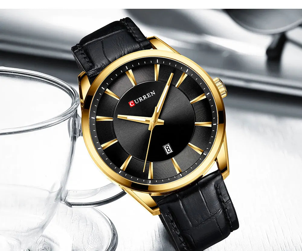 CURREN Quartz Watches for Men Leather Strap Male Wristwatches Top Luxury Brand Business Men's Clock  45 mm Reloj Hombres