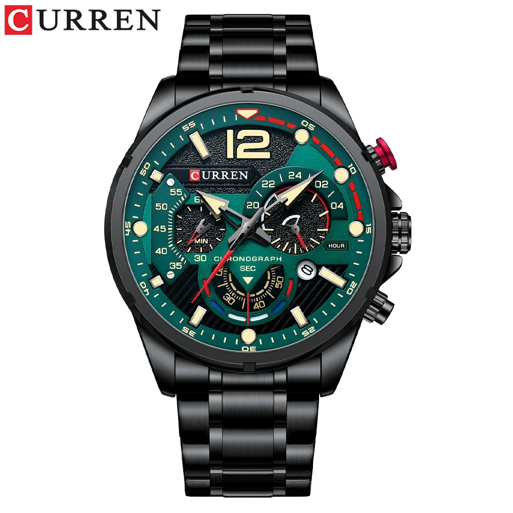 CURREN Fashion Quartz Watches Men Casual Sport Wristwatch with Stainless Steel Chronograph Dial Clock with Luminous