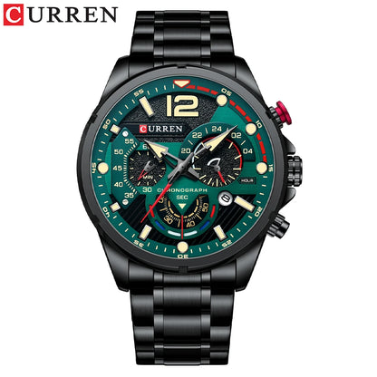 CURREN Fashion Quartz Watches Men Casual Sport Wristwatch with Stainless Steel Chronograph Dial Clock with Luminous