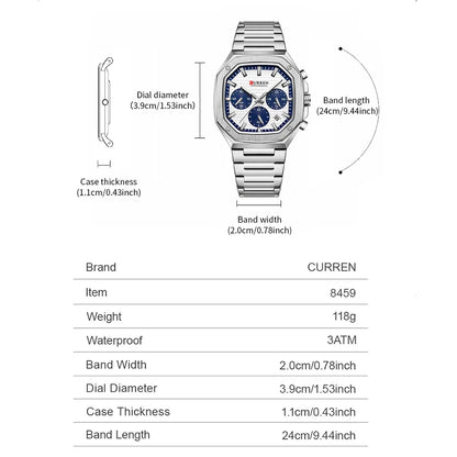 CURREN Fashion Sports Watches Brand Creative Multifunctional Design Dial with Luminous Hands Stainless Steel Bracelet