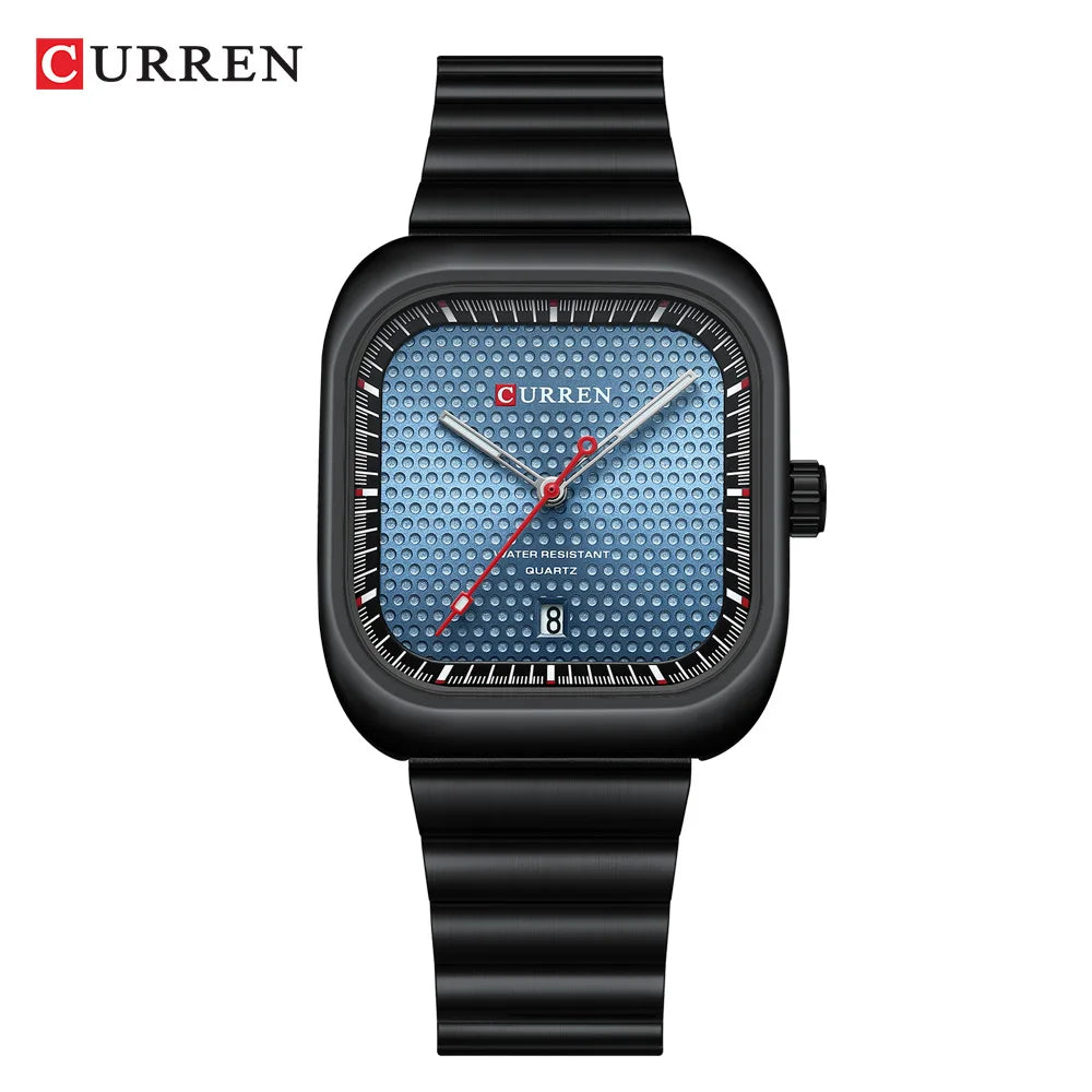 CURREN Fashion Square Men's Business Quartz Watch Stainless Steel Luminous Calendar Clock Male 36MM Large Dial Sports Wristwatch