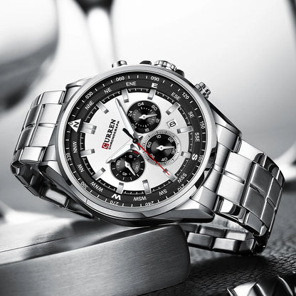 CURREN Luxury Sport Chronograph | Stainless Steel | Luminous Hands