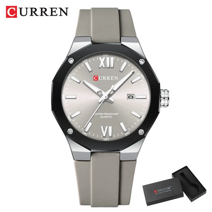 CURREN  Watches For Men  Silicone Strap Sport Quartz Watches Fashion Bracelet  Luxury Wristwatches with Auto Date Waterproof