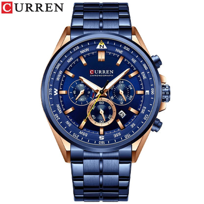 CURREN Luxury Sport Chronograph | Stainless Steel | Luminous Hands