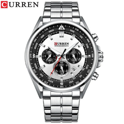 CURREN Luxury Sport Chronograph | Stainless Steel | Luminous Hands