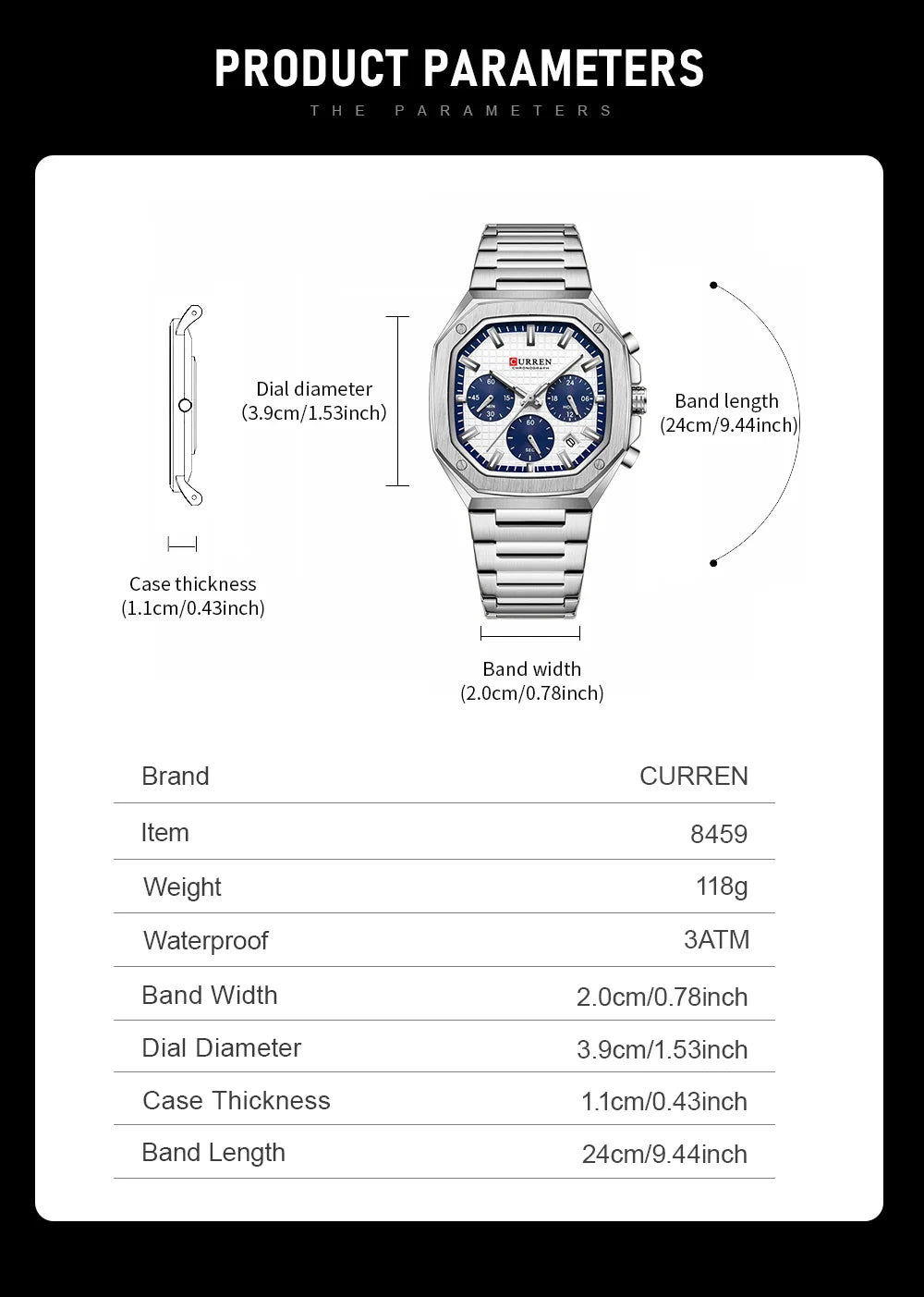 CURREN Fashion Sports Watches Brand Creative Multifunctional Design Dial with Luminous Hands Stainless Steel Bracelet