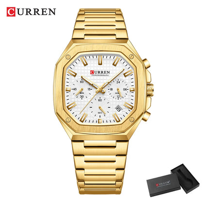 CURREN Fashion Sports Watches Brand Creative Multifunctional Design Dial with Luminous Hands Stainless Steel Bracelet