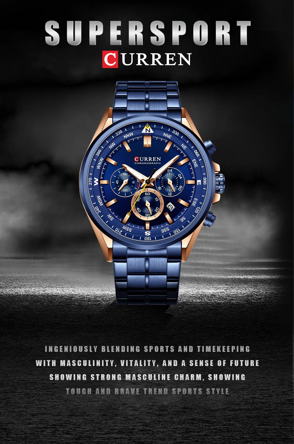 CURREN Luxury Sport Chronograph | Stainless Steel | Luminous Hands