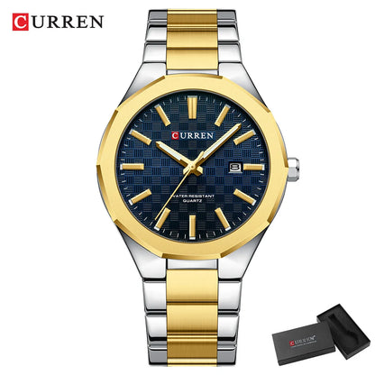 CURREN Men's Luxury Quartz Watch – Stainless Steel, Waterproof, Date.