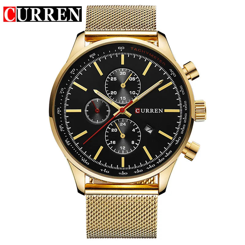 CURREN Watches for Men Fashion Luxury Casual Top Brand Waterproof 30M Calendar Quartz Watches Mesh Strap Mens Watch Reloj Hombre