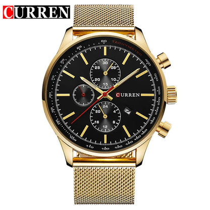 CURREN Watches for Men Fashion Luxury Casual Top Brand Waterproof 30M Calendar Quartz Watches Mesh Strap Mens Watch Reloj Hombre