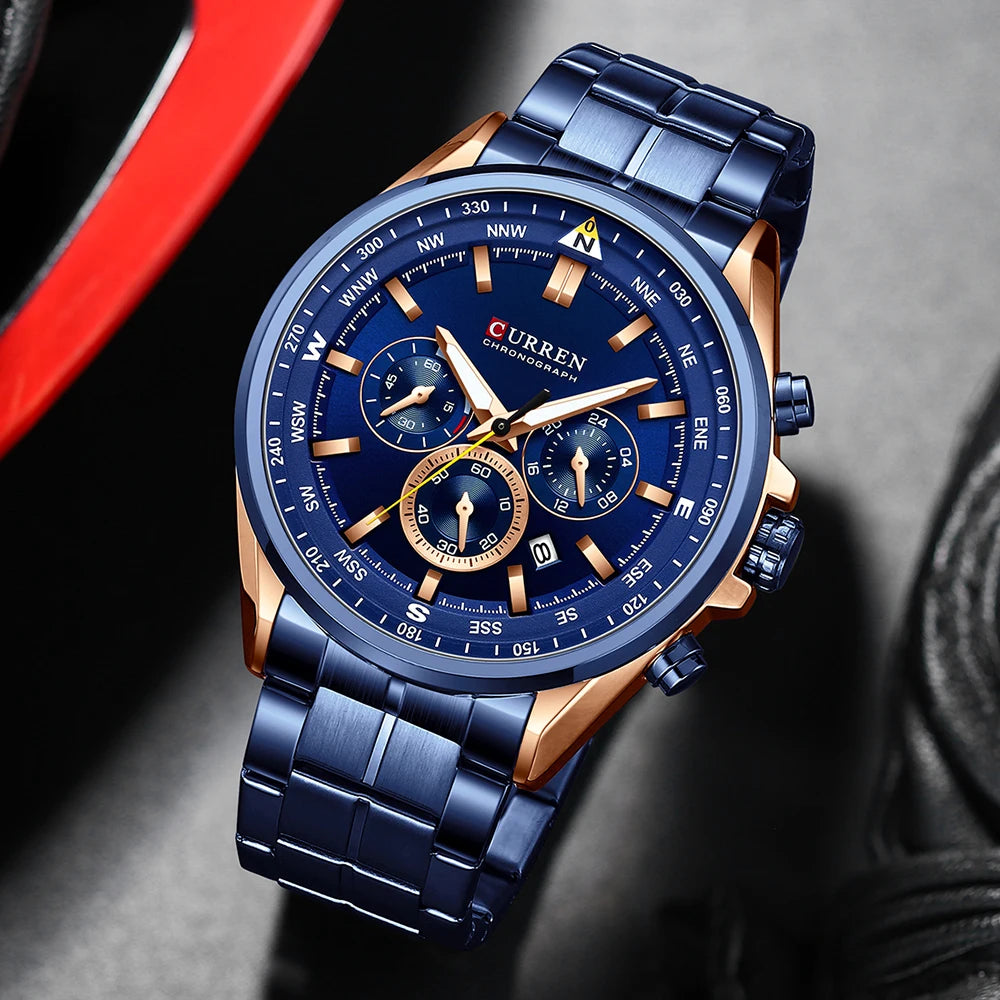 CURREN Luxury Sport Chronograph | Stainless Steel | Luminous Hands