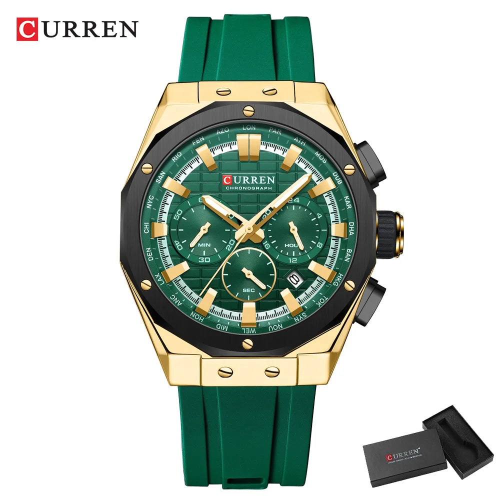 CURREN Luxury Brand High Quality Chronograph Luminous Watches for Men Silicone Strap Casual Sports Waterproof Quartz Wristwatch