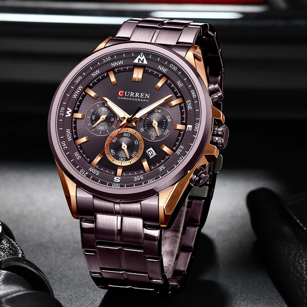 CURREN Luxury Sport Chronograph | Stainless Steel | Luminous Hands