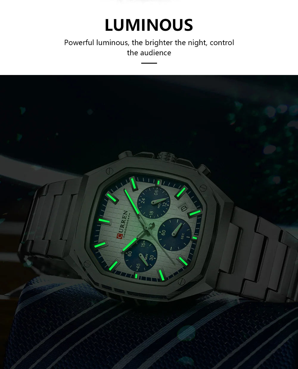 CURREN Fashion Sports Watches Brand Creative Multifunctional Design Dial with Luminous Hands Stainless Steel Bracelet