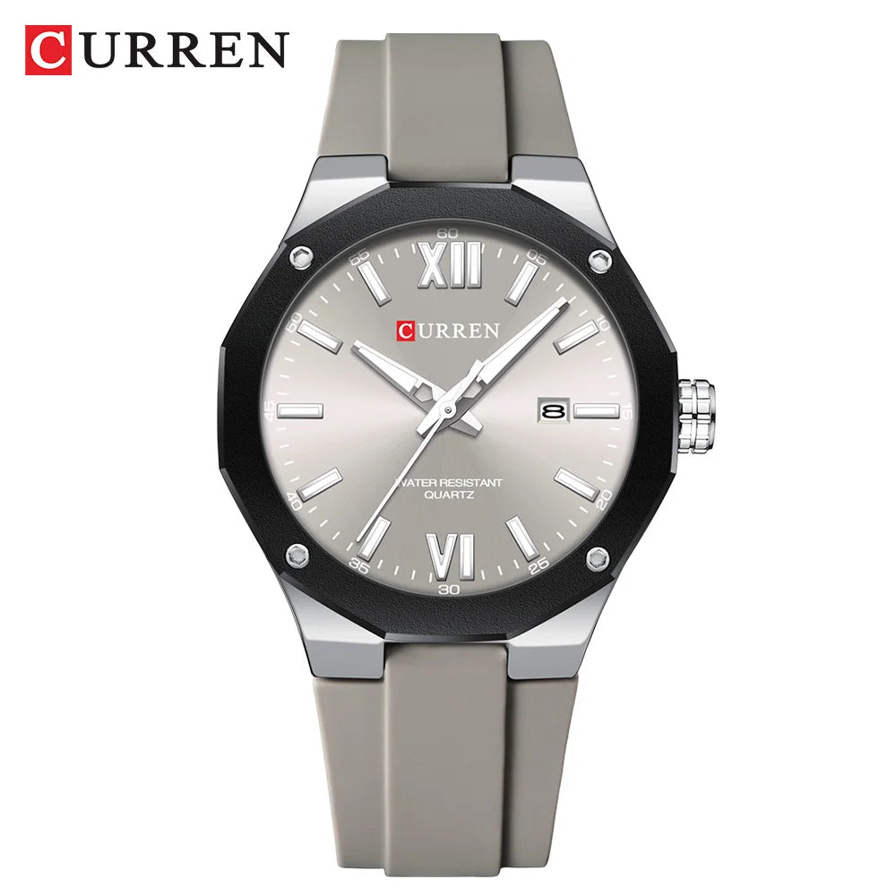 CURREN  Watches For Men  Silicone Strap Sport Quartz Watches Fashion Bracelet  Luxury Wristwatches with Auto Date Waterproof